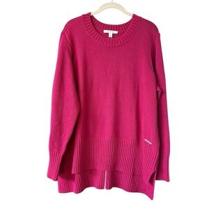Peace Love World Women's Fuchsia Pink Cotton Crew Neck Sweater Size XL Oversized